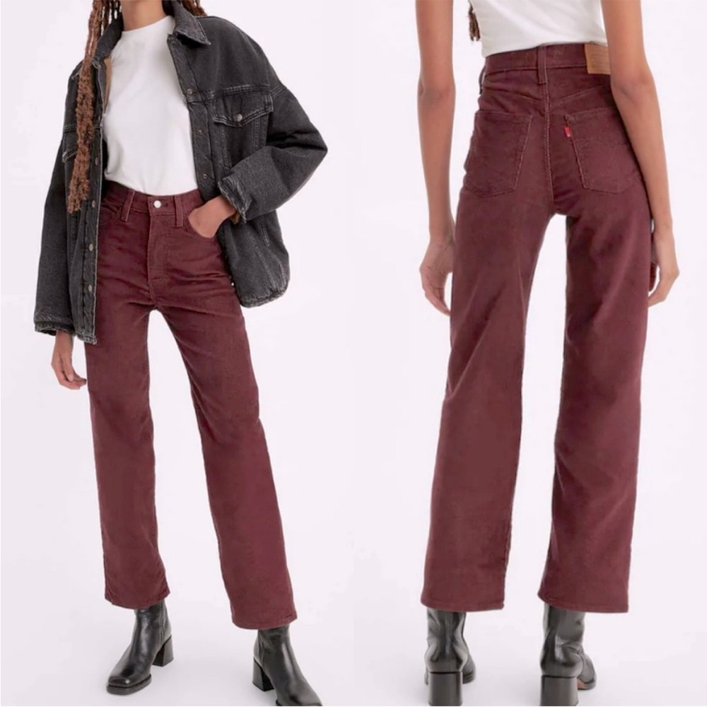 Levi’s Ribcage Straight Corduroy Ankle Jeans Decadent Chocolate Red Burgundy